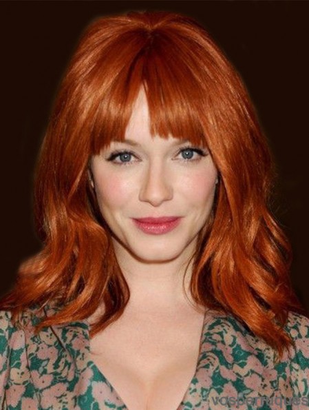 Capless ondulé avec frange épaule longueur 16 pouces beaux cheveux humains Christina Hendricks perruques