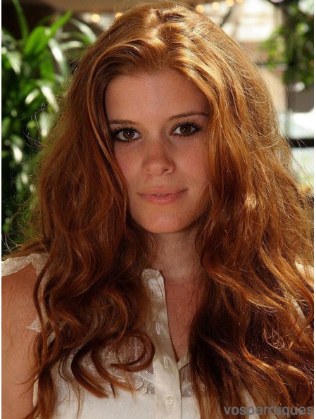 Sans Frange Longue Ondulée Cuivre 20 pouces Naturel Cheveux Humains Kate Mara Perruques