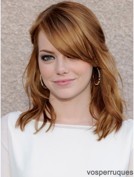 100% Hand-tied Wavy With Bangs Shoulder Length 16 inch High Quality Human Hair Emma Stone Wigs