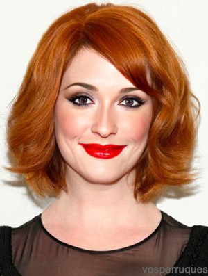 Bobs menton longueur cuivre ondulé 12 pouces cheveux impertinents cheveux humains Christina Hendricks perruques