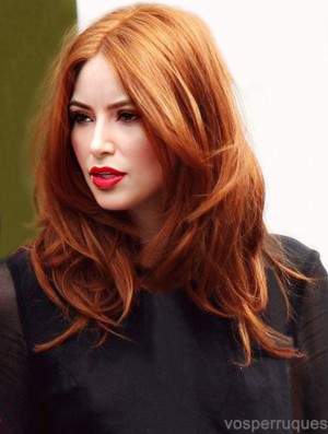 Sans frange longue cuivre ondulé 16 pouces meilleures perruques de cheveux humains Karen Gillan