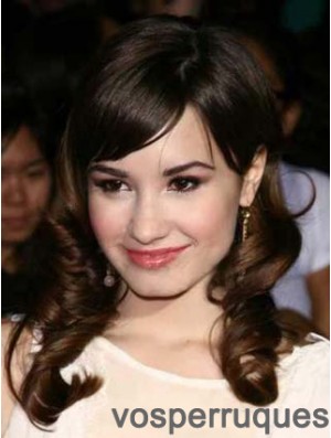 Monofilament ondulé avec frange longueur d'épaule 14 pouces perruques de cheveux humains pratiques Demi Lovato