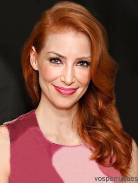 Sans Frange Longue Ondulée Cuivre Style 16 pouces Cheveux Humains Jessica Chastain Perruques