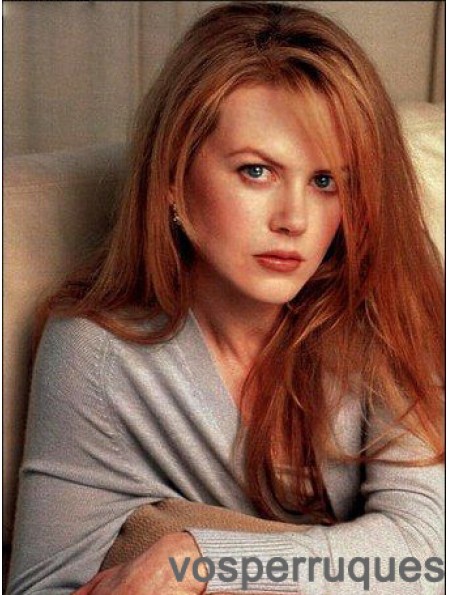 Without Bangs Long Copper Straight 20 inch Top Human Hair Nicole Kidman Wigs