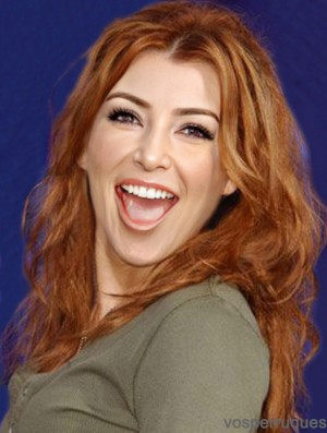 Sans frange longue cuivre ondulé 20 pouces nouveaux cheveux humains Alyson Hannigan perruques