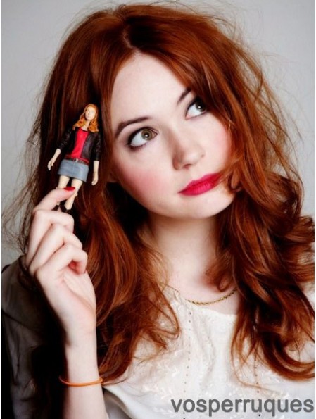 Sans Frange Longue Ondulée Cuivre 20 pouces Fabuleux Cheveux Humains Karen Gillan Perruques