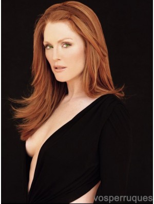 Without Bangs Long Copper Straight 18 inch Popular Human Hair Julianne Moore Wigs