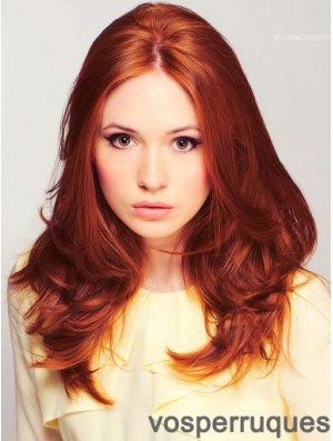 Sans Frange Longue Ondulée Cuivre 20 pouces Cheveux Humains Populaires Karen Gillan Perruques