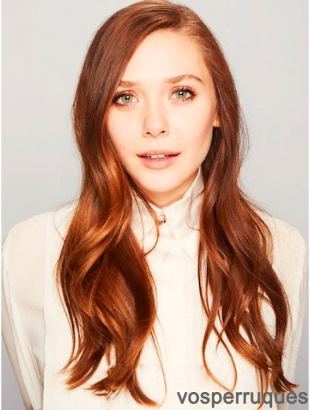 Sans Frange Longue Ondulée Cuivre 24 pouces Cheveux Humains Idéal Elizabeth Olsen Perruques