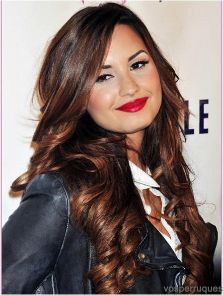 Perruques de cheveux humains Demi Lovato femmes afro-américaines style bouclé couleur brune