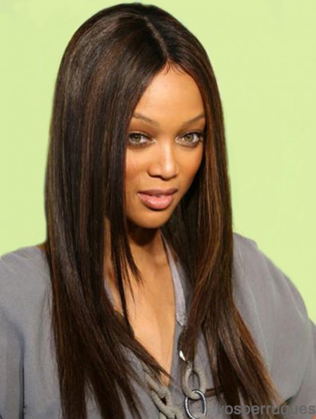 Perruque Tyra Banks avec dentelle avant de couleur marron Style droit