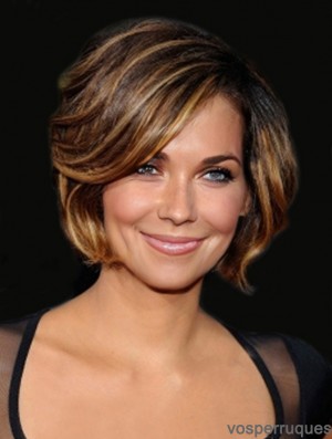 Grande longueur de menton brun ondulé 8 pouces couches Halle Berry Lace Wigs