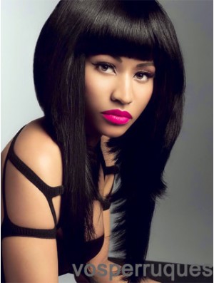 18  inchnoir droit avec frange longues exquis perruques Nicki Minaj