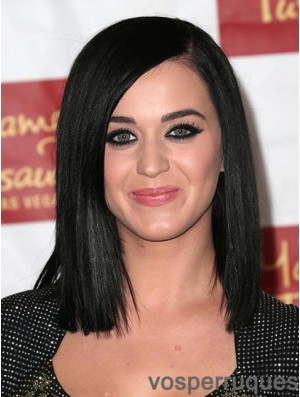 12  inchLongueur d'épaule noire pratique Yaki sans frange Perruques Katy Perry