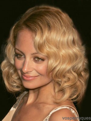 Perruques populaires de Nicole Richie avec style ondulé style épaule perruques de couleur blonde avant de lacet
