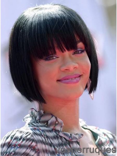 Incroyable longueur de menton noire droite pleine dentelle Rihanna perruques