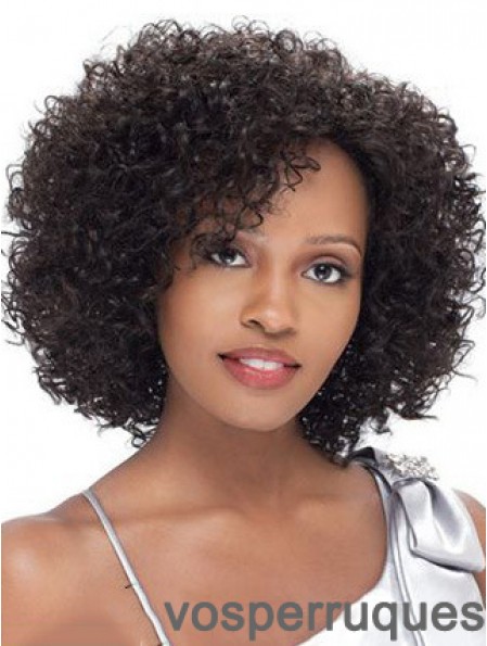 Cheveux humains brésiliens courts avant de lacet noir perruques bouclés crépus pour les femmes noires