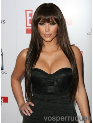 Perruques Kim Kardashian longues et droites en dentelle marron avant 26 pouces