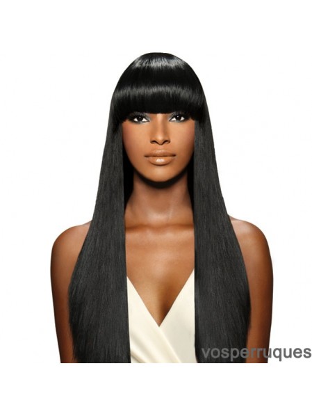 Brésilienne Yaki capless longue avec perruque frange pour femme noire UK