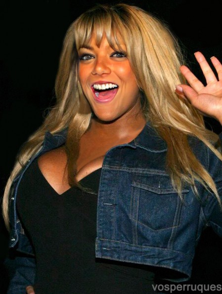 Perruque Wendy Williams avec frange couleur blonde longue longueur