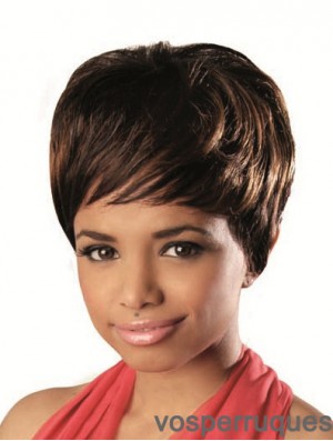 Court ondulé brun avec une frange élégante perruques afro-américaines