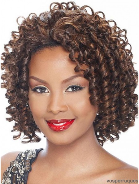 Kinky Indian Remy Hair Brown Longueur de menton abordable 3/4 perruques