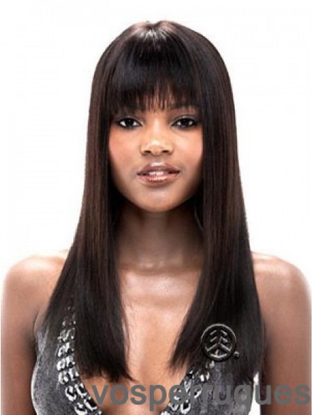 Droite avec frange Lace Front Hairstyles 20 pouces noir perruques longues