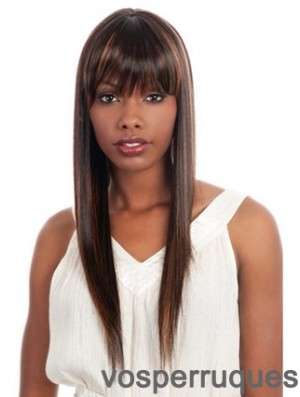 Long Yaki brun avec frange perruques afro-américaines à la mode
