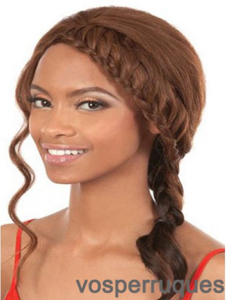 Longueur d'épaule brun ondulé sans frange perruques afro-américaines douces