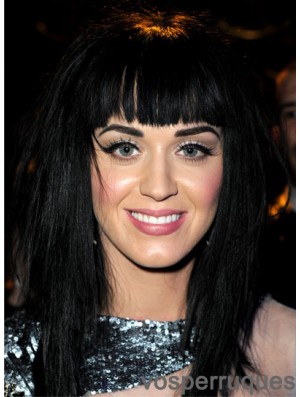17 pouces abordable noir longue ligne droite avec frange perruques Katy Perry