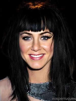 17 pouces abordable noir longue ligne droite avec frange perruques Katy Perry