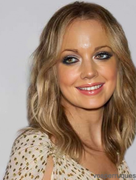 Épaule blonde ondulée basse densité avant de lacet mono chaleur amical ondulé perruque Nicole Richie UK