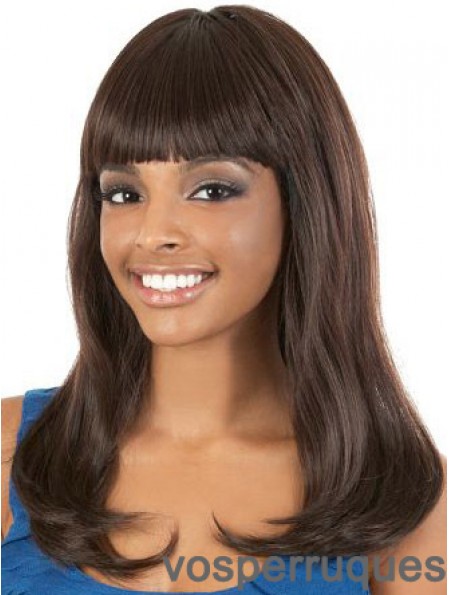 Longue droite brune avec une frange de magnifiques perruques afro-américaines