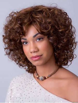 Layered Shoulder Length Lace Front Synthetic Auburn 12 inch Curly African Hairstyles