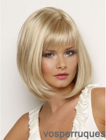 Perruque synthétique Longueur de menton Couleur blonde Style droit avec une frange