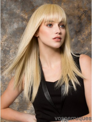 Longues perruques synthétiques blondes couleur blonde monofilament avec frange