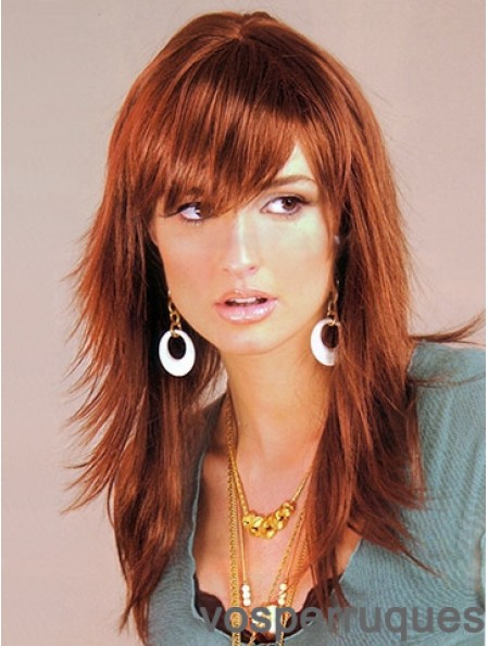 Auburn couleur capless longue longueur coupe en couches avec frange perruques synthétiques