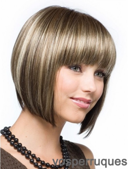 Cheveux synthétiques bon marché coupés coupe droite style brun couleur menton longueur