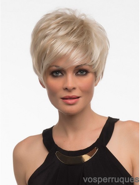 Perruques synthétiques courtes avec frange couleur blonde Style droit
