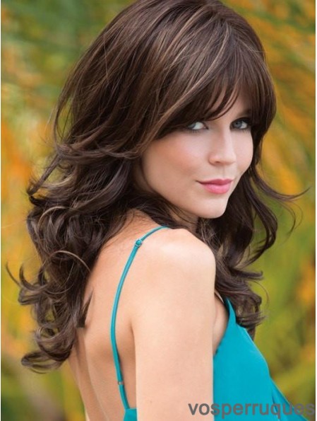 Avec Bangs Brown Wavy 18  inchlongues perruques synthétiques