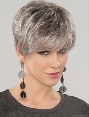 Straight Short 8 inch 100% Hand-tied Good Grey Wigs