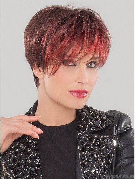 Monofilament 4 pouces droite rouge perruque synthétique Boycuts