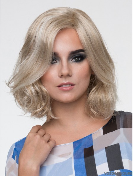 Monofilament 12 pouces blond platine ondulé sans frange cheveux synthétiques