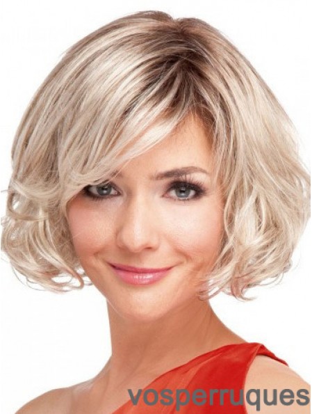 100% longueur de menton nouée perruques ondulées blondes Bob Top Bob