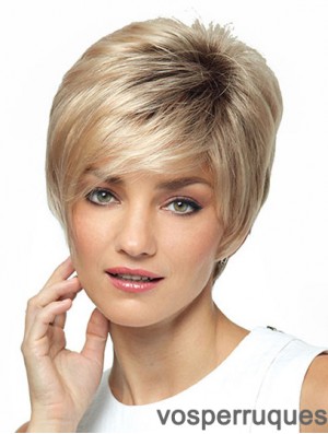 Perruque courte synthétique pour femme avec frange courte couleur blonde