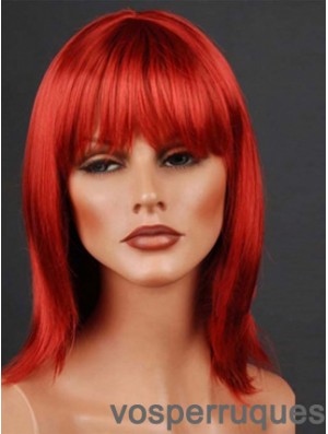 Synthétique Lacefront Perruque Monofilament Style Droit Couleur Rouge Avec Frange