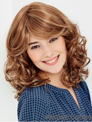 100% Hand Tied Shoulder Blonde Wavy With Bangs Short Synthetic Shaggy Wigs