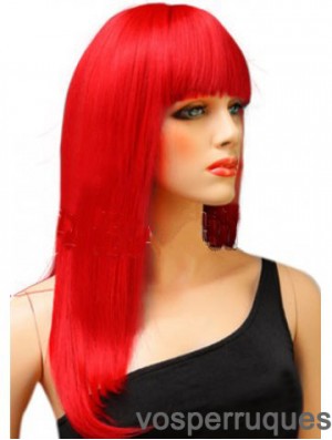 Perruque de cheveux rouge synthétique avec une frange longue ligne droite