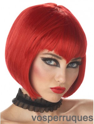 Straight Bobs Chin Length Red High Quality Lace Front Wigs