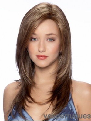 Synthétique plein de cheveux longs perruques style ondulé monofilament couleur brune